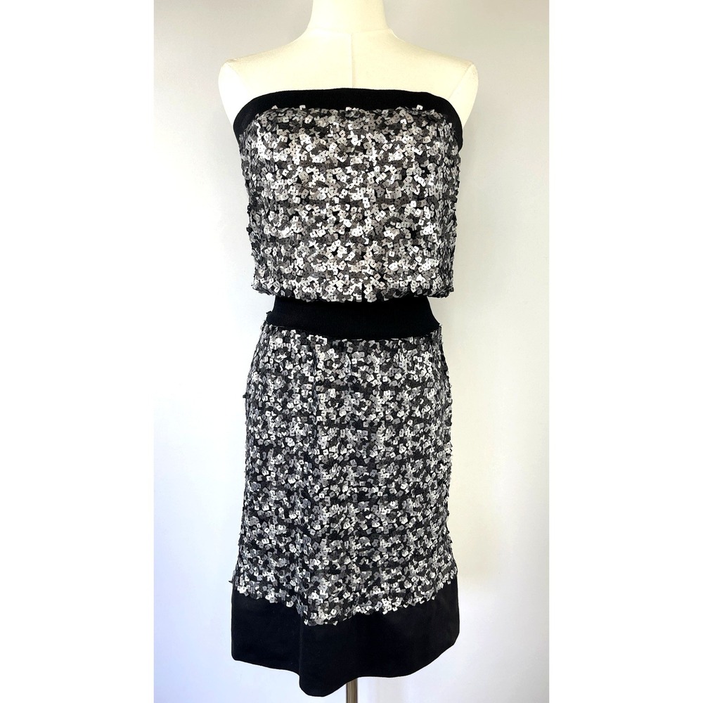 Bebe Womens‎ Strapless Squared Sequins Mini Dress Size M Event Party Cocktail